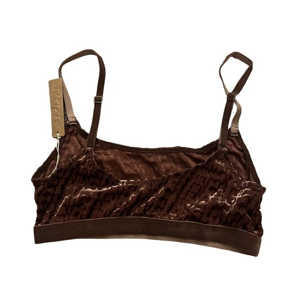 Skims XXS Logo Velvet Bralette Chestnut Brown NWT - Picture 2 of 3